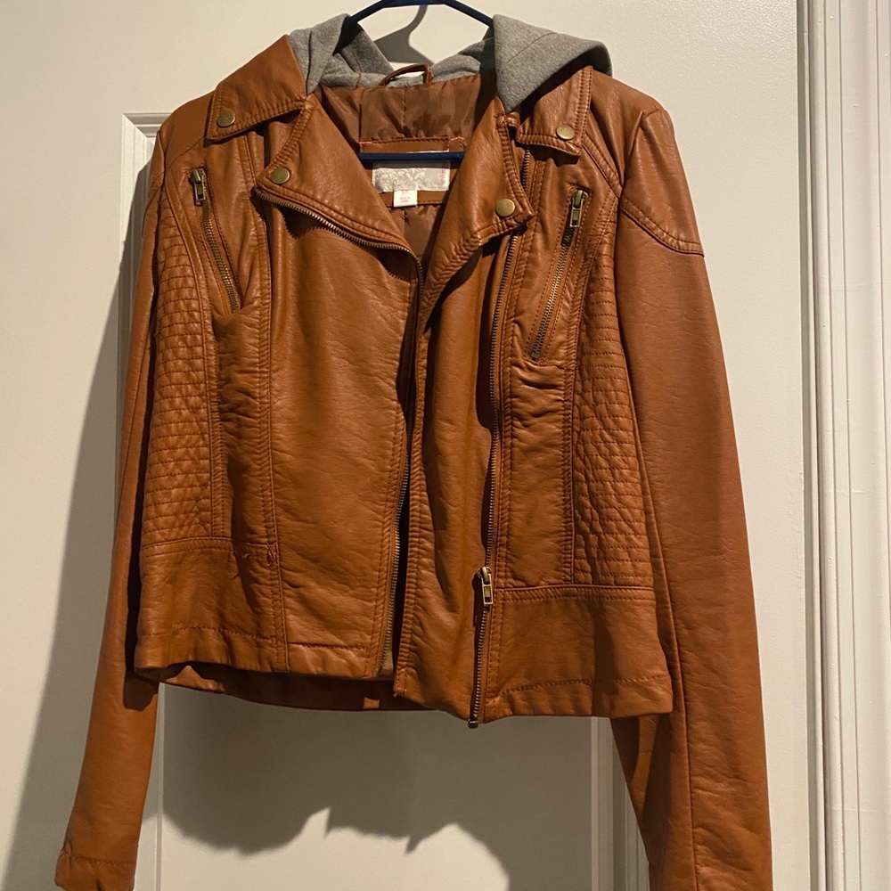 Faux leather Jacket with Hood